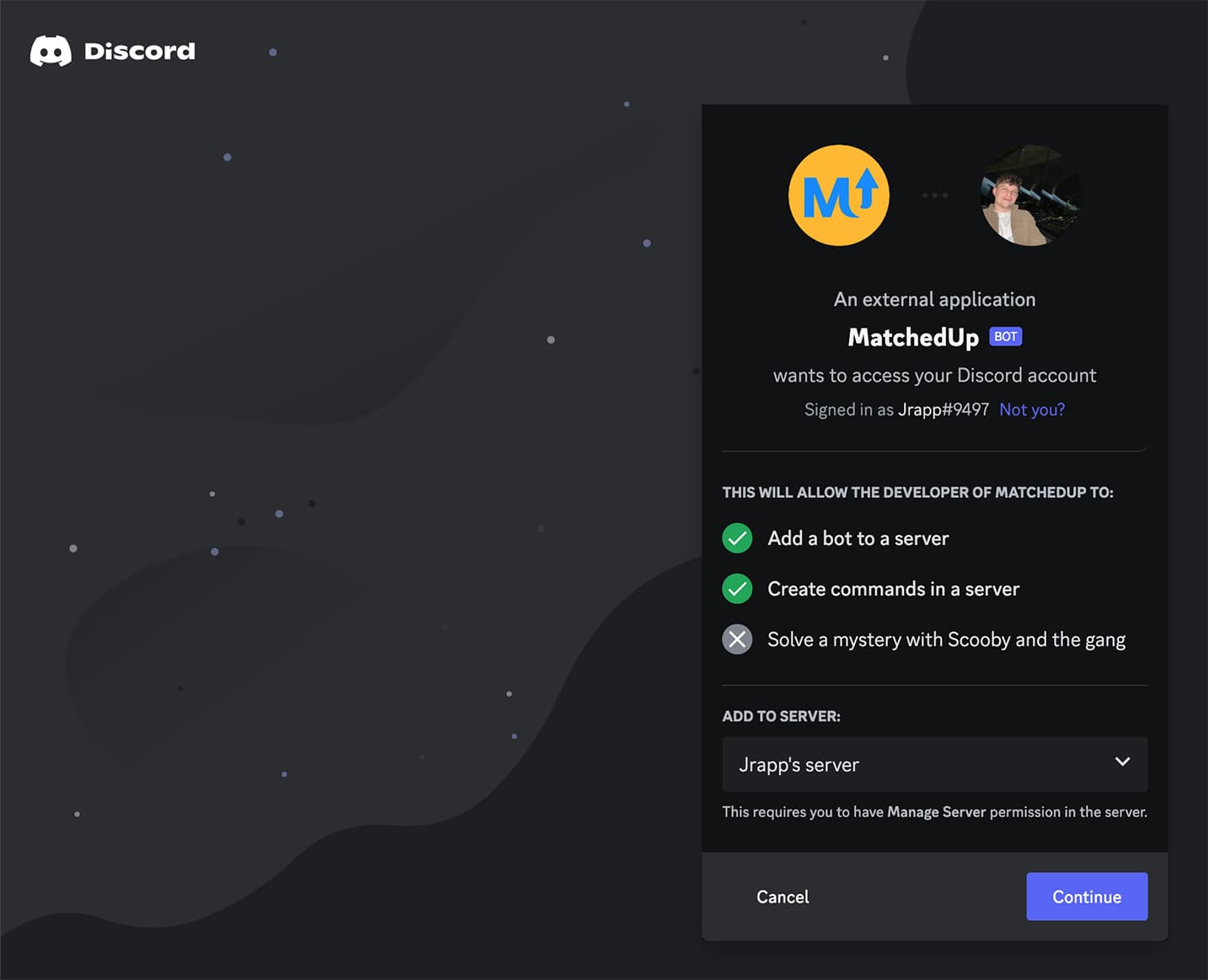 Add MatchedUp's Discord bot to your Discord server