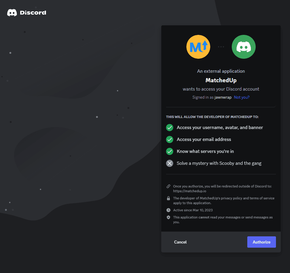 Log into MatchedUp with Discord